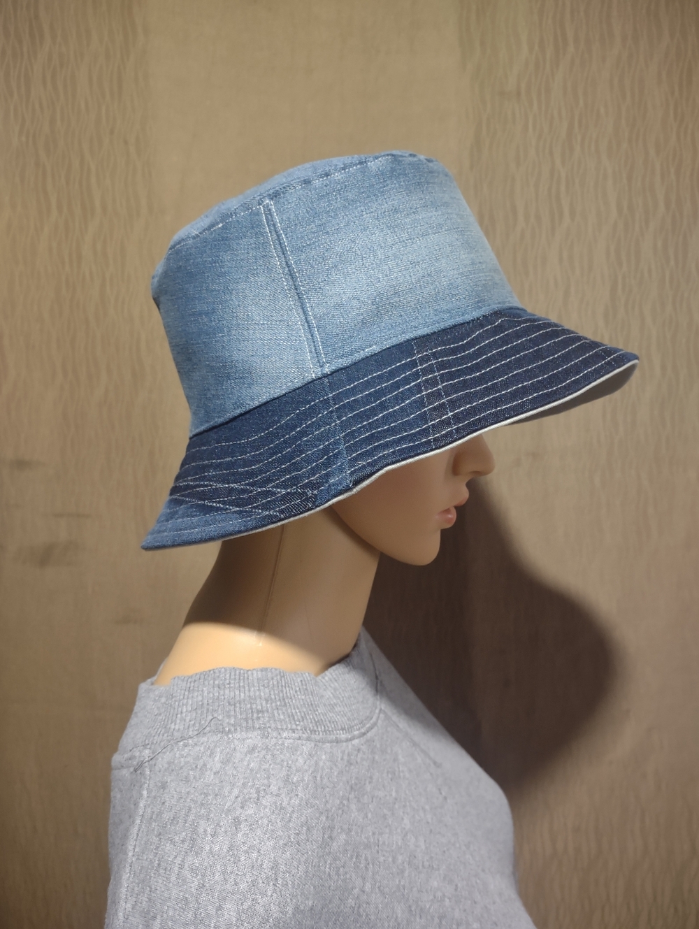 Handmade Upcycled Denim Versatile Reversible Sun Bucket Hat - Picture 6 of 12